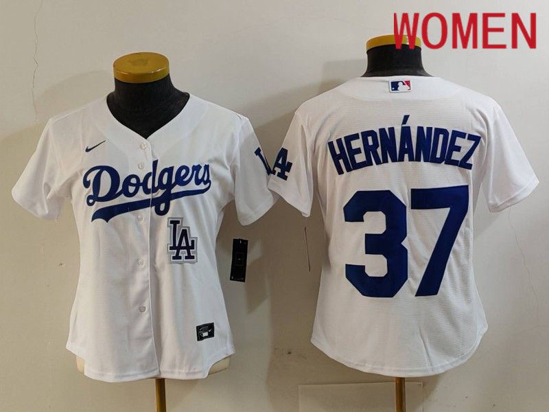 Women Los Angeles Dodgers #37 Hernandez White Nike Game 2024 MLB Jersey style 7264